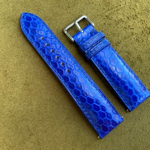26mm/24mm/23mm/22mm21mm/20mm19mm/18mm/16mm Genuine Handmade Blue Python/Snake Leather Watch Strap Band, Leather Wrist Watch Band