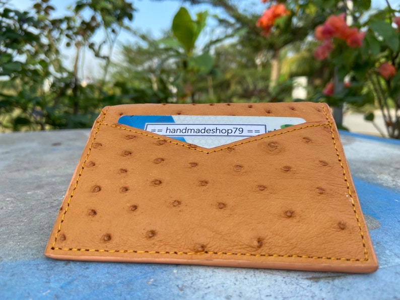 Orange Genuine Ostrich skin credit Cardholder, wallet for men, gift for him, leather ostrich cardcase, leather ostrich card cover image 5