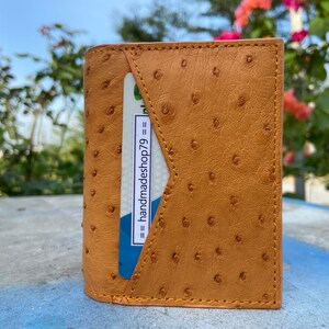 Orange Genuine Ostrich skin credit Cardholder, wallet for men, gift for him, leather ostrich cardcase, leather ostrich card cover image 4