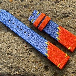 26mm/24mm/22mm/20mm/18mm/16mm Genuine Orange and Blue Stingray leather watch strap band, leather watch strap, handmade watch strap band