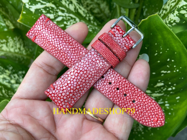 26mm/24mm/22mm/20mm/18mm/16mm Genuine Red Stingray leather watch strap band, leather watch strap, handmade watch strap band image 6