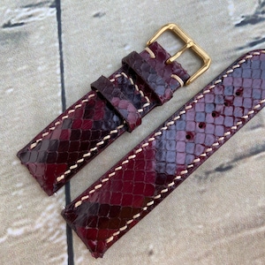 26mm 24 22 21 20 19 18 16 Dark Red Genuine handmade python snake leather watch strap band, leather wrist watch band, leather watch bracelet