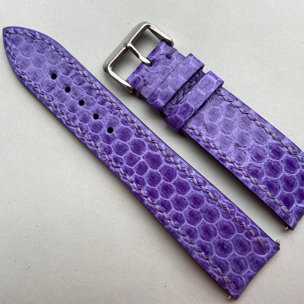 26mm/24mm/22mm/20mm/18mm... Véritable bracelet de montre en cuir python violet / serpent fait à la main, bracelet de montre-bracelet en cuir, bracelet de montre en cuir