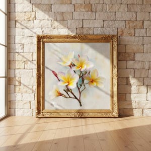 Rainbow Plumeria Flowers Framed Canvas - Elegant Oil Painting Print for Home Decor