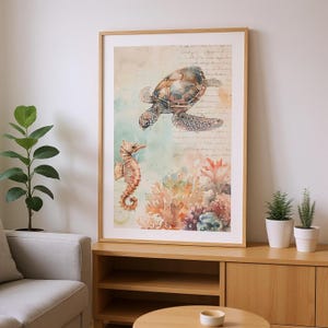 Underwater Wonderland: Framed Sea Turtles Poster - Stunning Watercolor Art for Ocean Lovers