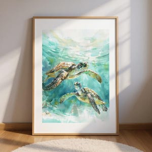 Atemberaubende gerahmte Meeresschildkröten-Poster - lebendige Ozeankunst für entspannende Dekoration