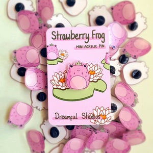 Strawberry Frog Acrylic Pin | Mini Acrylic Pin | Squishmallow Inspired Pin | Fruit Frog | Cute | Kawaii | DreamfulStudios