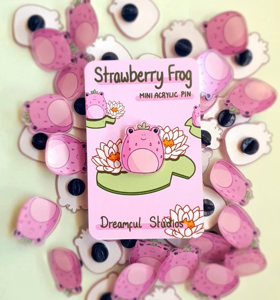Strawberry Frog Acrylic Pin Mini Acrylic Pin Squishmallow Inspired