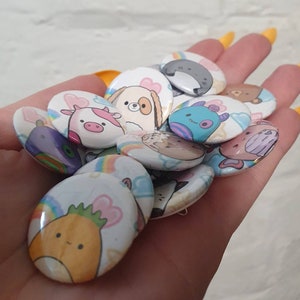 Cute Squish Pick N Mix Mini Badges | 23 Designs! | Handmade Mini Badges Pastel and Cute | Mini Pin Badges Squishmallow Inspired Badges