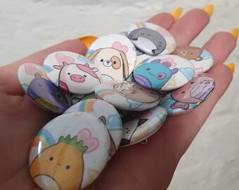 Cute Squish Pick N Mix Mini Badges | 23 Designs! | Handmade Mini Badges Pastel and Cute | Mini Pin Badges Squishmallow Inspired Badges