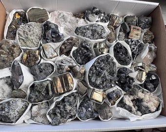 Bulgarian Mineral Crystal Mix, Specimen Cluster, Pyrite & Quartz