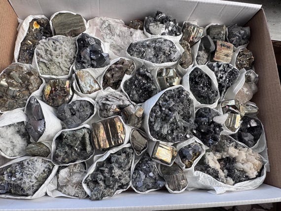 Bulgarian Mineral Crystal Mix, Specimen Cluster, Pyrite & Quartz