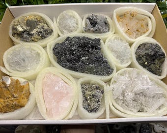 Mix minerals flat from Madan Bulgaria natural crystal minerals specimen clusters souvenirs WholesaleMineralsBox