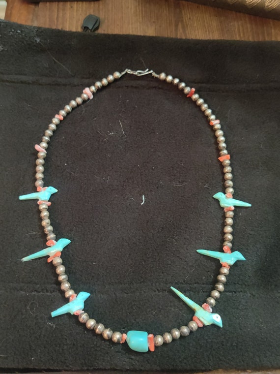 Antique Indian turquoise and coral necklace - image 1