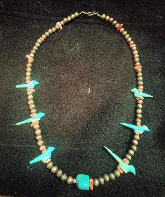 Antique Indian turquoise and coral necklace - image 2
