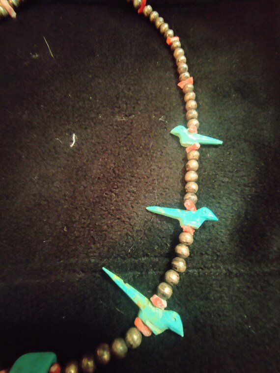 Antique Indian turquoise and coral necklace - image 3