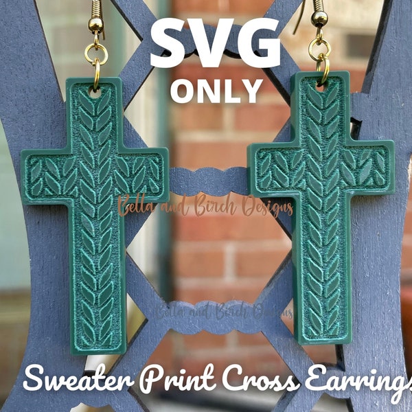 Sweater Print Cross Dangle Earrings - Digital File Only - Cable Knit Easter Earrings