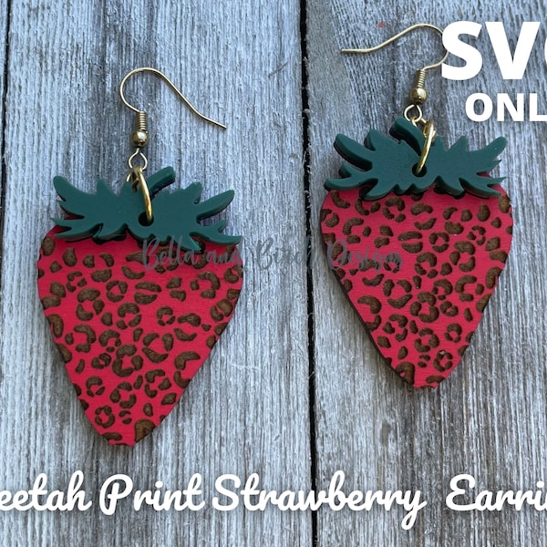 Cheetah Print Strawberries Earrings - Digital File Only - Strawberry Dangle Earrings