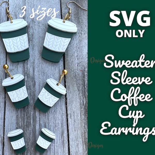 Coffee Cup Earrings with Sweater Knit Sleeve - Digital File Only - Cable Knit Latte Dangles and Studs