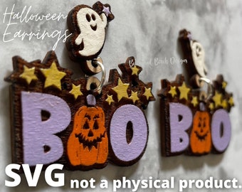 Halloween Statement Earrings - Digital File Only - Ghost and Jack-O-Lantern Reverse Engrave/Layered