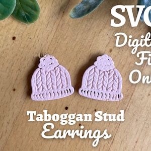 May include: A pair of pink knitted toboggan hat stud earrings. SVG Digital File Only.