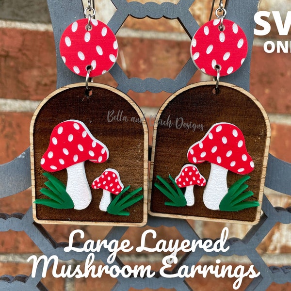 LARGE Mushroom Earrings (3 inch Dangle) - Digital File Only