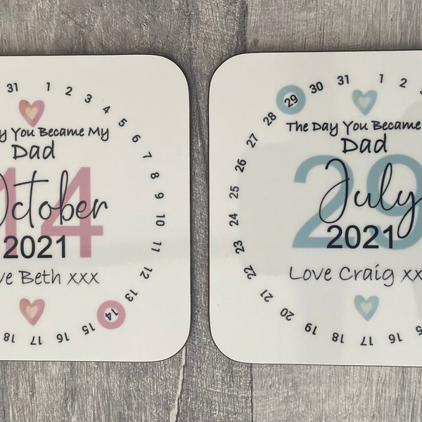 Personalised The Day You Became My Dad Coaster , Lovely Keepsake , Birthday ,Christening gift Sentimental Keepsake