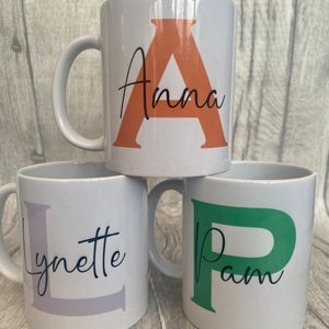 Initial Mug Personalised, Name Mug, Customised Mug, colour capital letter, Gift mug Personalised Gift