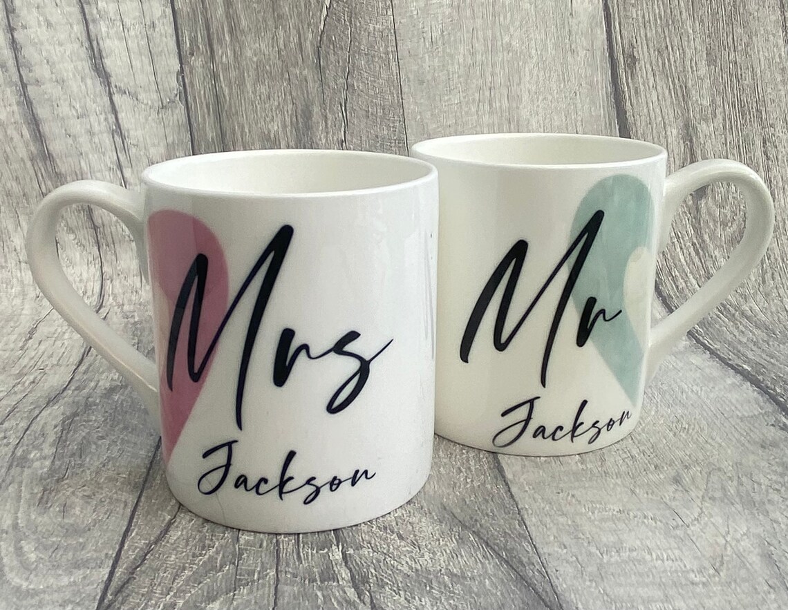 Personalised Bone China Mr & Mrs Mug Double Sided Newlyweds Etsy UK