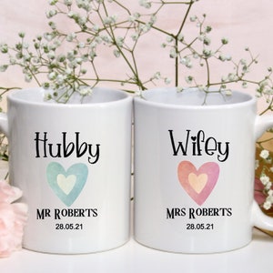 HUBBY/WIFEY Mug  11oz Ceramic mug, Anniversary Mug, Wedding Mug, newlyweds, wedding gift, honeymoon coffee mug