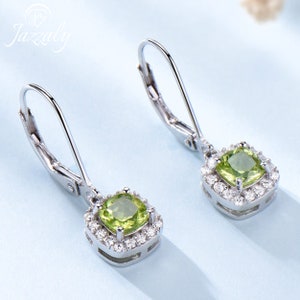 New Genuine Sterling Silver Drop Earrings for Women Natural Peridot Earrings Long Earrings Jewelry Engagement Gift, Birthday Gift