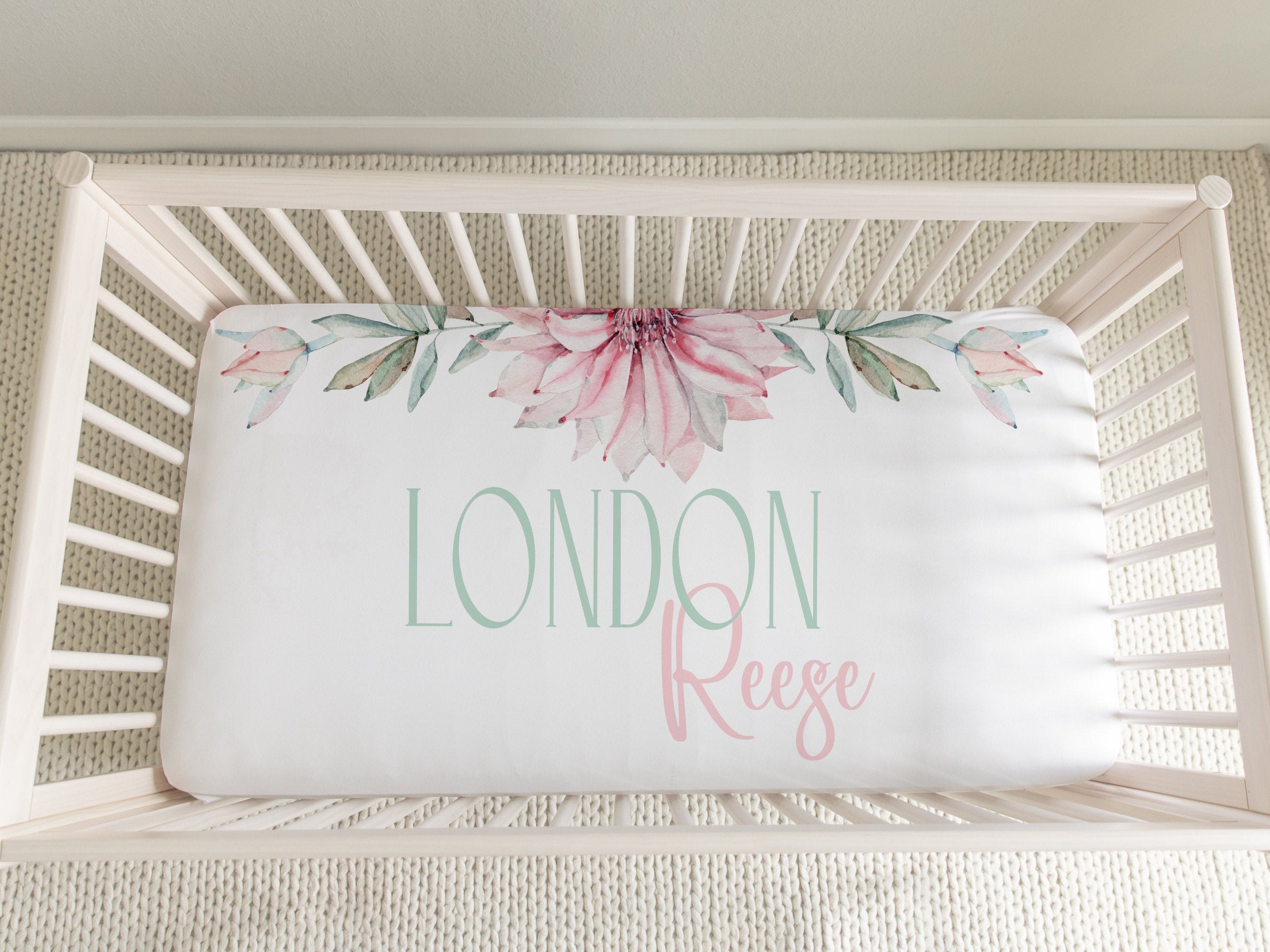 Personalized Crib Sheet for Baby Girl Nursery Floral Etsy UK