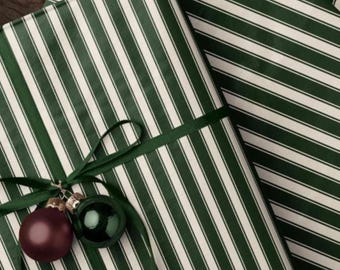 Striped Wrapping Paper. Vintage Striped Holiday Gift Wrap. Elegant Green Gift Wrap. Christmas Gift Wrap. Seasonal Green Stripes Gift Wrap