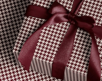 Burgundy Red Houndstooth Wrapping Paper. Elegant Red & Ivory Gift Wrap. Christmas Wrapping Paper. Vintage Gift Wrap Paper. Holiday Gift Wrap