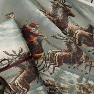 Vintage Santa Scene Christmas Wrapping Paper. Santa Sleigh and Reindeer Gift Wrap. Traditional Christmas Gift Wrap. Retro Wrapping Paper