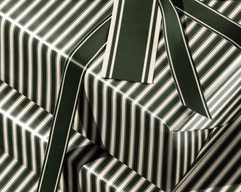 Striped Wrapping Paper. Green White Christmas Gift Wrap. Retro Wrapping Paper. Elegant Christmas Gift Wrap. Vintage Green Stripes Gift Wrap