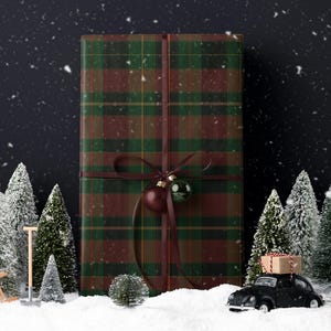 Classic Christmas Plaid Wrapping Paper. Burgundy Red Tartan Gift Wrap. Vintage Red Christmas Gift Wrap. Traditonal Christmas Wrapping Paper