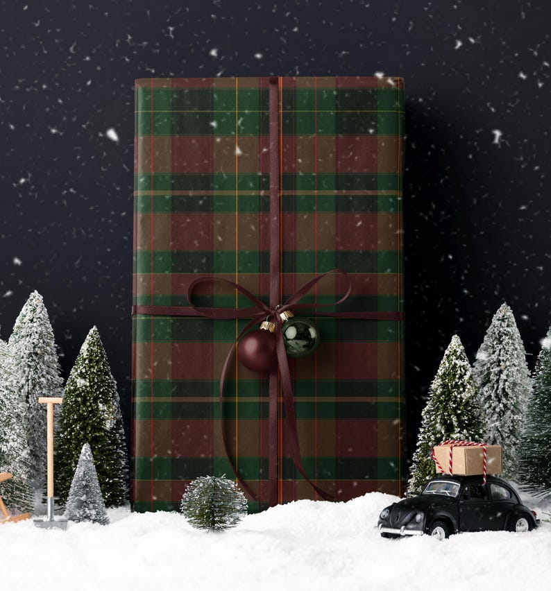 Classic Christmas Plaid Wrapping Paper. Burgundy Red Tartan Gift Wrap. Vintage Red Christmas Gift Wrap. Traditonal Christmas Wrapping Paper