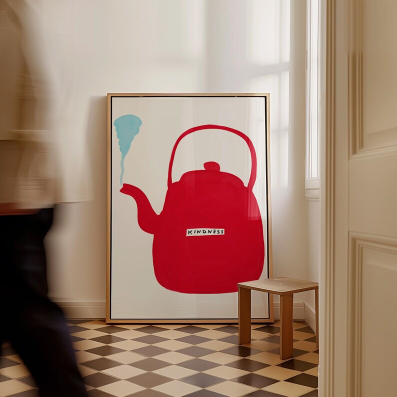 David Shrigley. Kindness Kettle. Funky Wall Poster. Shrigley Kindness Kettle Print. Trending Poster. Funky Room Wall Art. Kitchen Wall Decor
