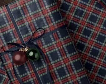 Christmas Plaid Wrapping Paper. Blue and Red Plaid Gift Wrap. Classy Christmas Gift Wrap. Retro Christmas Paper. Classic Plaid Gift Wrap