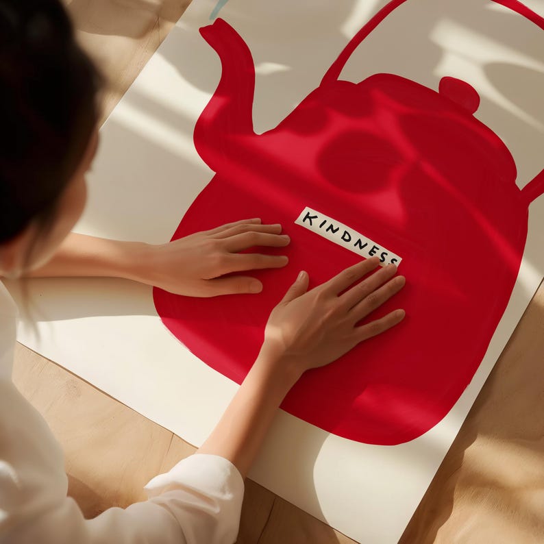 David Shrigley. Kindness Kettle. Funky Wall Poster. Shrigley Kindness Kettle Print. Trending Poster. Funky Room Wall Art. Kitchen Wall Decor