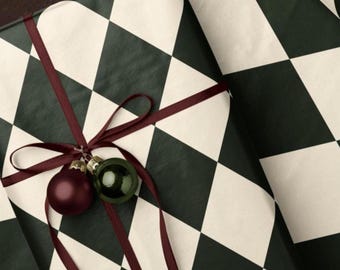 Green Gift Wrap. Christmas Gift Wrap Roll. Plaid Wrapping Paper. Vintage Gift Wrap. Elegant Christmas Gift Wrap. Green Holiday Gift Wrap