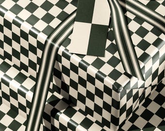 Green Checkered Christmas Wrapping Paper. Green White Gift Wrap. Retro Wrapping Paper. Elegant Christmas Gift Wrap. Vintage Green Gift Wrap