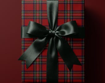 Papel de regalo con estampado de tartán. Elegante papel de regalo navideño en rojo, verde y azul marino. Papel de regalo navideño tradicional. Papel de regalo navideño vintage.
