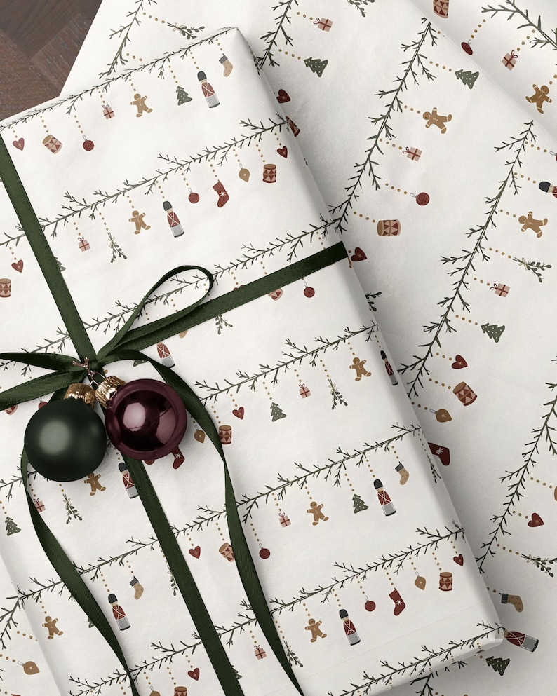 Nostalgic Nordic Christmas Wrapping Paper. Nutcracker Gift Wrap. Gingerbread Man Wrapping Paper. Classic Festive Holiday Gift Wrap for Kids