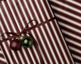Classic Red Striped Christmas Wrapping Paper. Vintage Striped Holiday Gift Wrap. Elegant Christmas Gift Wrap. Traditional Retro Gift Wrap