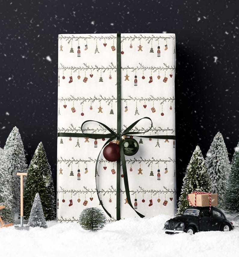 Nostalgic Nordic Christmas Wrapping Paper. Nutcracker Gift Wrap. Gingerbread Man Wrapping Paper. Classic Festive Holiday Gift Wrap for Kids image 3