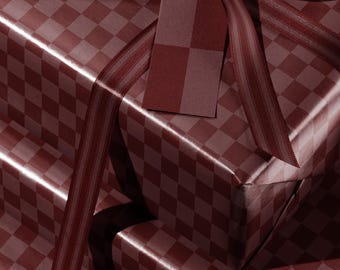 Classic Red Christmas Wrapping Paper. Burgundy Red Checkered Gift Wrap. Elegant Retro Christmas Gift Wrap. Vintage Red Holiday Gift Wrap