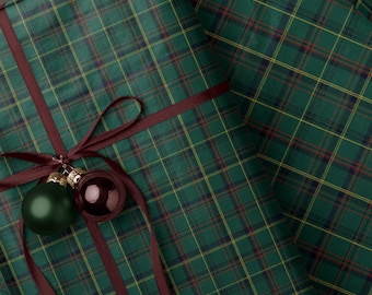 Papier cadeau à carreaux de Noël classique. Papier cadeau tartan festif. Papier cadeau de Noël vert. Papier cadeau à carreaux de Noël traditionnel