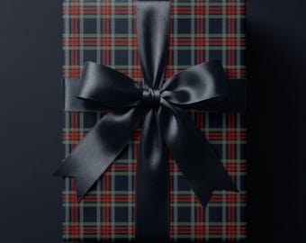 Christmas Plaid Wrapping Paper. Blue and Red Tartan Gift Wrap. Classy Christmas Gift Wrap. Retro Christmas Paper. Classic Plaid Gift Wrap